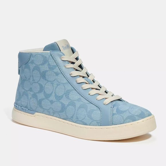 🥰 Coach Clip High Top Sneaker In Signature Chambray - Picture 2 of 12